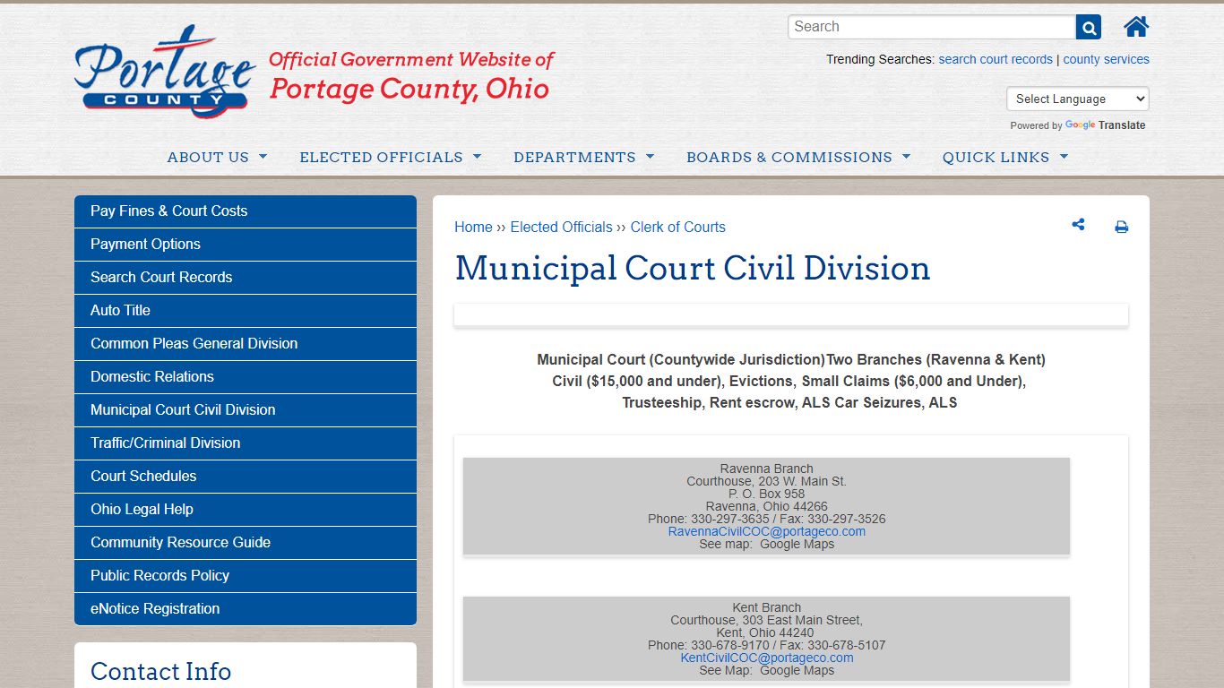 Municipal Court Civil Division | Portage County OH