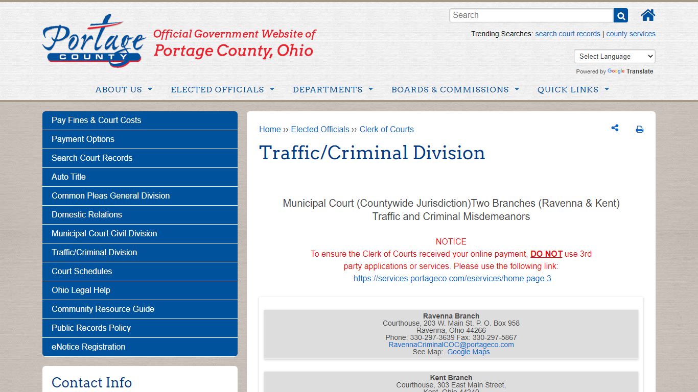 Traffic/Criminal Division | Portage County OH